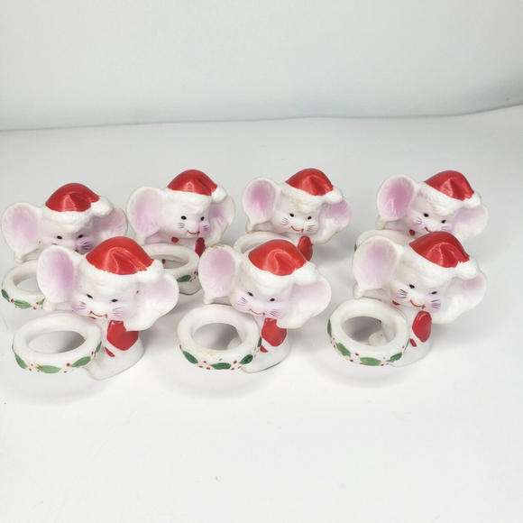 Vtg Set Mice Christmas Mouse CandleBuddy Hugger Climber Ceramic Beacon Hill Inc - Picture 5 of 9